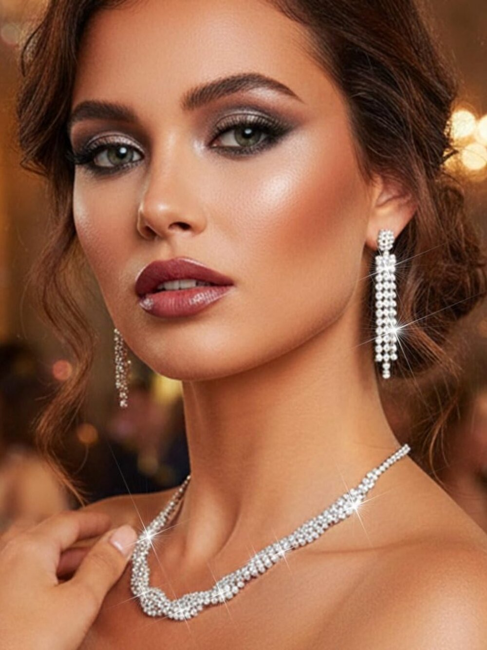 Bridal Wedding Jewelry Sets Rhinestones Choker Necklace Earrings Set Prom Formal - Picture 3 of 7